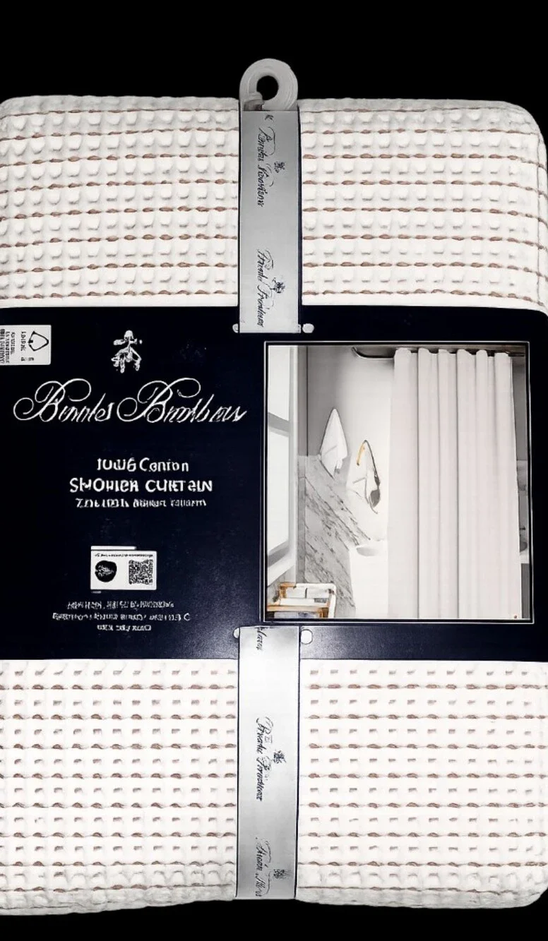Brooks Brothers White Cotton Waffle Shower Curtain